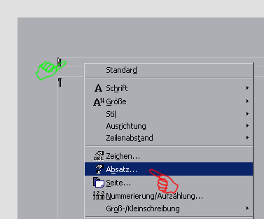 Absatzformatierung f&uuml;r Kopfzeile